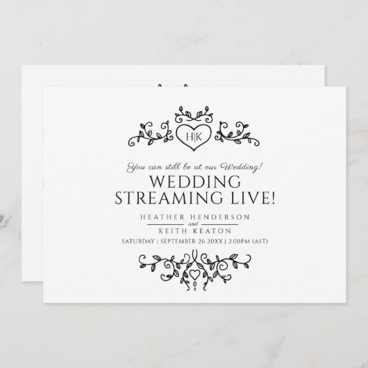 Faire-part Code QR de diffusion en direct de mariage noir et (Devant / Derrière)