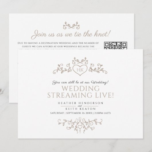 Faire-part Code QR de diffusion en direct d'un mariage blanc  (Devant / Derrière)