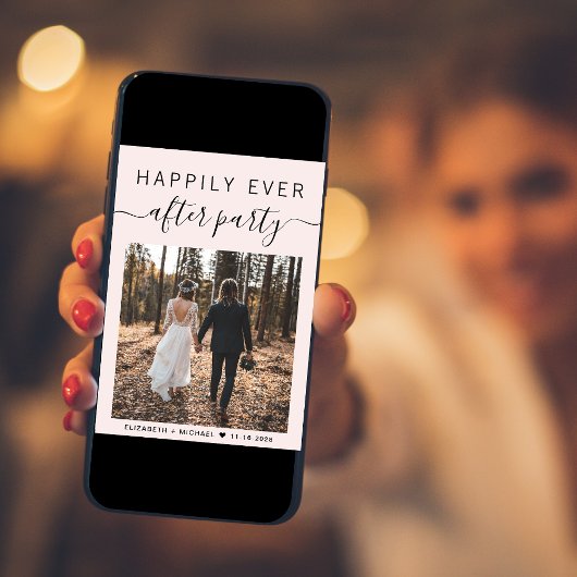 Faire-part Code QR de réception de mariage rose photo moderne