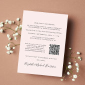 Faire-part Code QR de réception de mariage rose photo moderne
