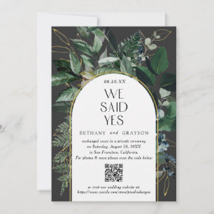 Faire-part Code QR, Elégant Mariage de verdure botanique mode