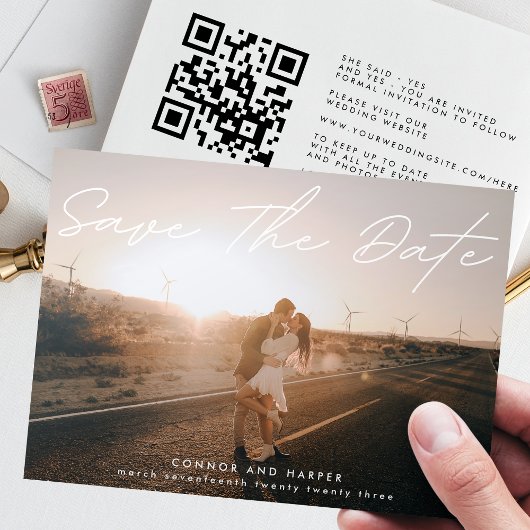 Faire-part CODE QR | Photo Simplement Élégante Enregistrer La
