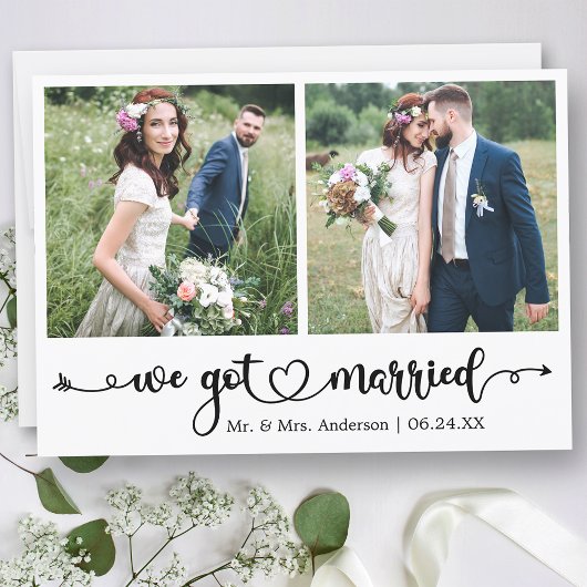 Faire-part Coeur de calligraphie Nous nous sommes mariés 2 Ma