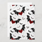 Faire-part Coeur d'Halloween avec ailes de chauve-souris noir (Devant / Derrière)
