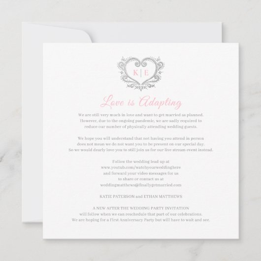 Faire-part Coeur monogramme en direct mariage amour adaptatio (Devant)