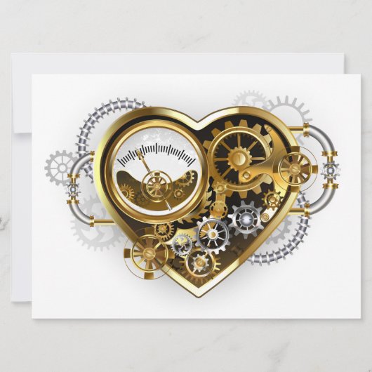 Faire-part Cœur Steampunk avec un Manomètre (Devant)