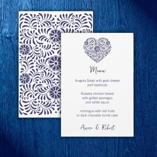 Faire-part Coeur Talavera mexicain bleu