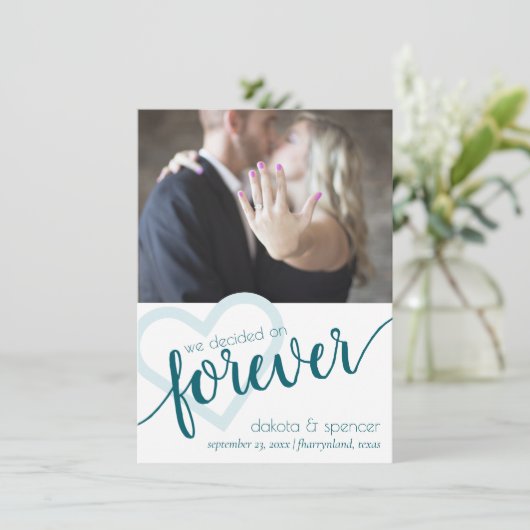 Faire-part Coeur Turquoise simple | Photo Green Forever Elope (Debout devant)