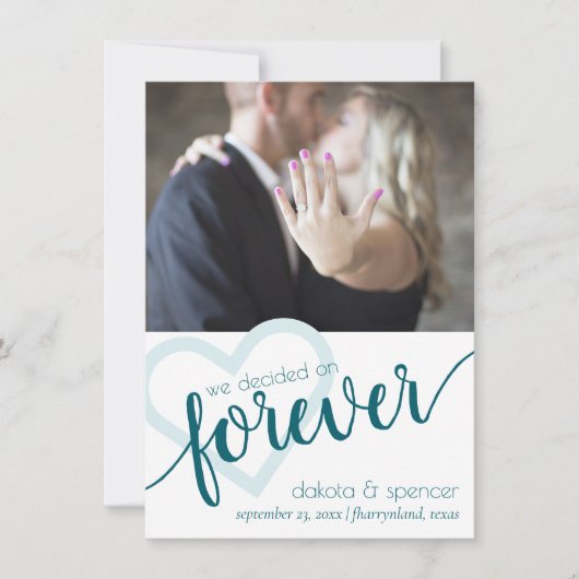 Faire-part Coeur Turquoise simple | Photo Green Forever Elope (Devant)
