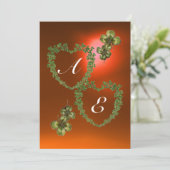Faire-part CŒURS DE TRÈFLE VERTS MONOGRAMME blanc, orange (Debout devant)