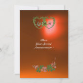 Faire-part CŒURS DE TRÈFLE VERTS MONOGRAMME blanc, orange (Dos)