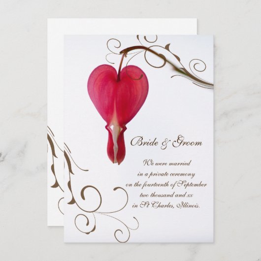 Faire-part Coeurs saignants rouges Fleurs Mariage / Elopement (Devant / Derrière)