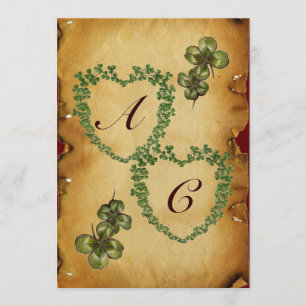 Faire-part COEURS shamrocks MONOGRAMME PARCHEMENT glace