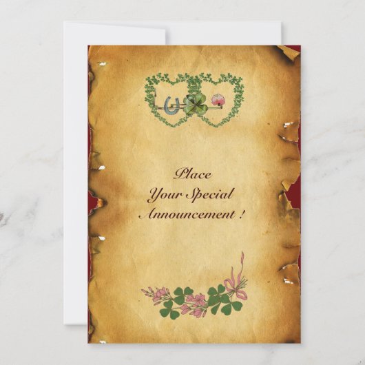Faire-part COEURS shamrocks MONOGRAMME PARCHEMENT glace (Dos)