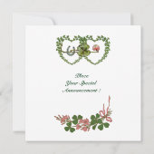 FAIRE-PART COEURS SHAMROCKS VERTS AVEC FLEURS ROSES MONOGRAMM (Dos)
