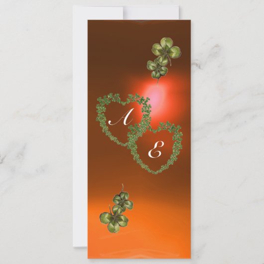 Faire-part COEURS SHAMROCKS VERTS MONOGRAMME blanc, orange (Devant)