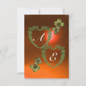 Faire-part COEURS SHAMROCKS VERTS MONOGRAMME blanc, orange (Devant)