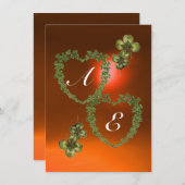 Faire-part COEURS SHAMROCKS VERTS MONOGRAMME blanc, orange (Devant / Derrière)
