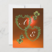 Faire-part COEURS SHAMROCKS VERTS MONOGRAMME blanc, orange (Devant)