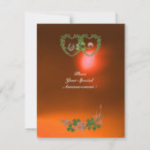 Faire-part COEURS SHAMROCKS VERTS MONOGRAMME blanc, orange (Dos)