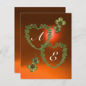 Faire-part COEURS SHAMROCKS VERTS MONOGRAMME blanc, orange (Devant / Derrière)