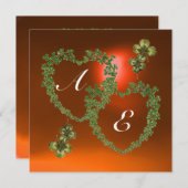 Faire-part COEURS SHAMROCKS VERTS MONOGRAMME blanc, orange (Devant / Derrière)