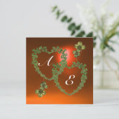 Faire-part COEURS SHAMROCKS VERTS MONOGRAMME blanc, orange (Debout devant)