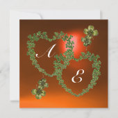 Faire-part COEURS SHAMROCKS VERTS MONOGRAMME blanc, orange (Devant)