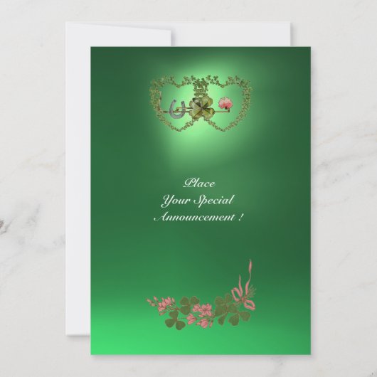 Faire-part COEURS SHAMROCKS VERTS MONOGRAMME orange vert (Dos)