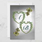 Faire-part COEURS SHAMROCKS VERTS MONOGRAMME orange vert blan (Devant)