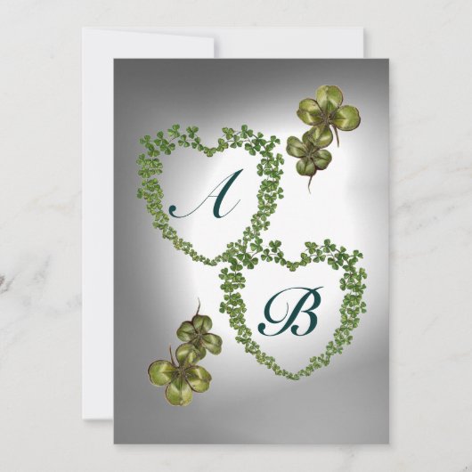 Faire-part COEURS SHAMROCKS VERTS MONOGRAMME orange vert blan (Devant)