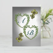 Faire-part COEURS SHAMROCKS VERTS MONOGRAMME orange vert blan (Debout devant)