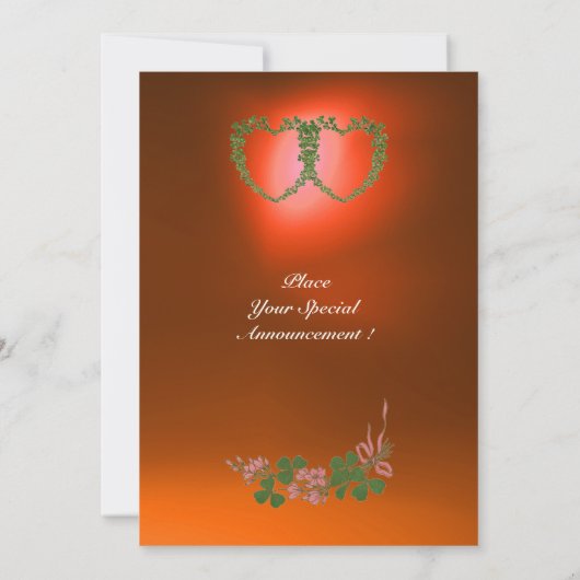 Faire-part COEURS SHAMROCKS VERTS MONOGRAMME orange vert blan (Dos)