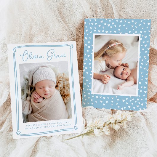 Faire-part Coeurs Whimsical Sky Blue Photo Birth