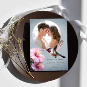 Faire-part Colibri et Hibiscus Photo Enregistrer la date   Bl