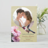 Faire-part Colibri et Hibiscus Photo Enregistrer la date Jaun (Debout devant)