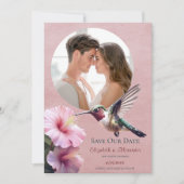 Faire-part Colibri et Hibiscus Photo Enregistrer la date rose (Devant)