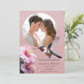 Faire-part Colibri et Hibiscus Photo Enregistrer la date rose (Debout devant)