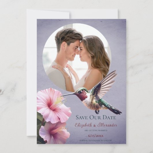 Faire-part Colibri et Hibiscus Photo Enregistrer la date Viol (Devant)