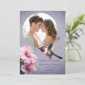 Faire-part Colibri et Hibiscus Photo Enregistrer la date Viol (Debout devant)