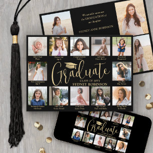 Faire-part Collage de photos Calligraphie noire et or pour la