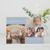 Faire-part Collage de photos de bébé bleu Annonce de naissanc (Debout devant)