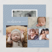 Faire-part Collage de photos de bébé bleu Annonce de naissanc (Devant / Derrière)