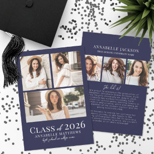 Faire-part Collage de photos de graduation bleu marine