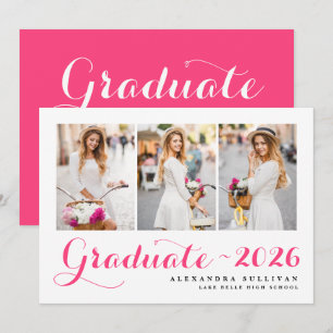 Faire-part Collage de photos de la promotion 2026 rose vif po