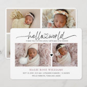 Faire-part Collage de photos de naissance Chic Hello World (Devant / Derrière)