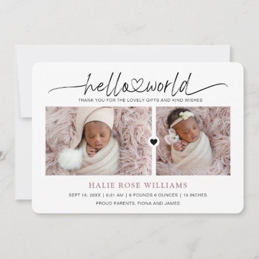 Faire-part Collage de photos de naissance Chic Hello World (Devant)