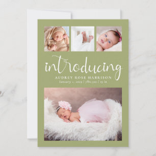 Faire-part Collage de photos de naissance vert sauge Moderne 
