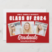 Faire-part Collage de photos de remise de diplômes Rouge Blan (Devant)