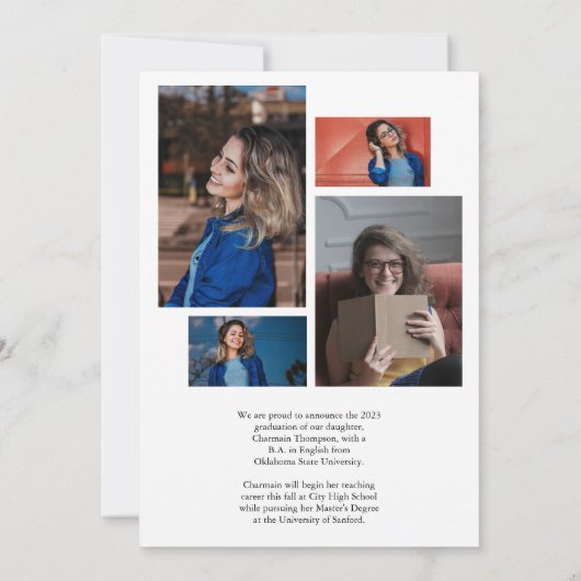 Faire-part Collage de photos de script simple (Dos)